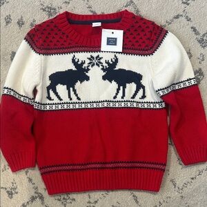 NWT Janie and Jack Red and Cream Moose Sweater, Boys Size 3